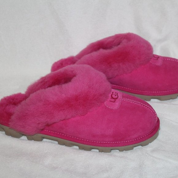 NIB UGG WOMEN'S COQUETTE PINK SUEDE SHEARLING SLIPPERS BERRY PINK - Picture 6 of 8